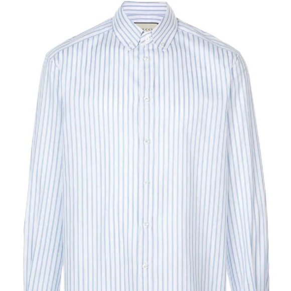 Gucci White and Blue Striped Classic Button Down Shirt - Picture 1 of 9
